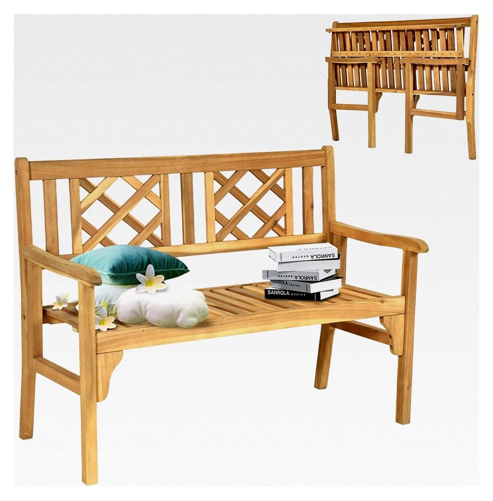Klappbare Gartenbank aus Holz, 2-Sitzer Parkbank bis 320 kg belastbar, Terrassenbank, Sitzbank für Balkon, Garten, Terrasse, 120 x 56 x 90 cm