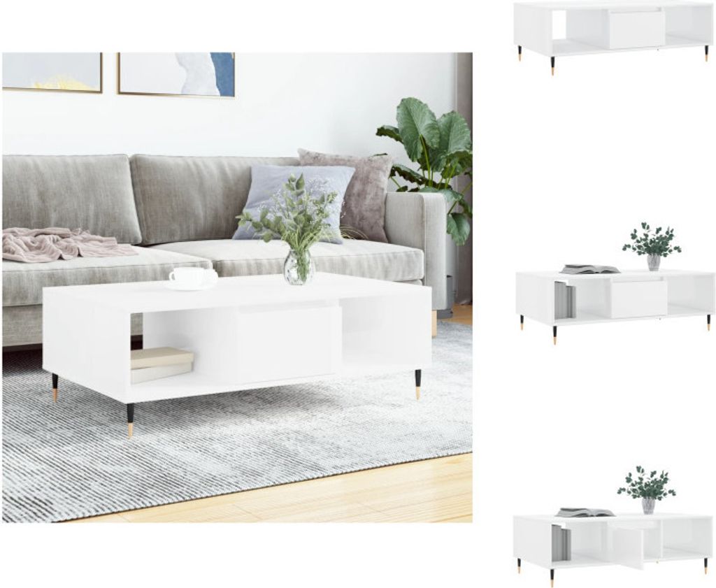 vidaXL Couchtisch Hochglanz-Weiß 104x60x35 cm Holzwerkstoff - Couchtische