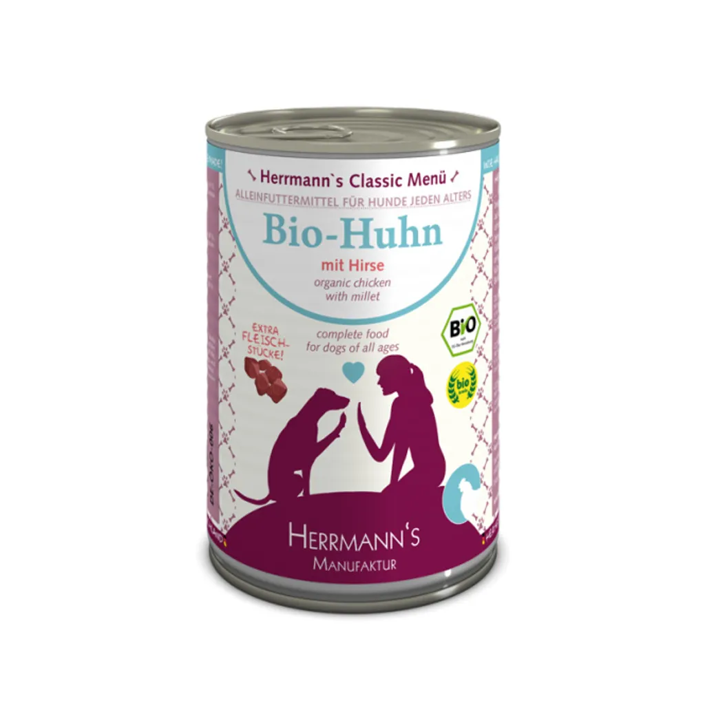 Herrmann's Chien Poulet Millet Zucchini Huile de Lin 400g x12 Boîtes