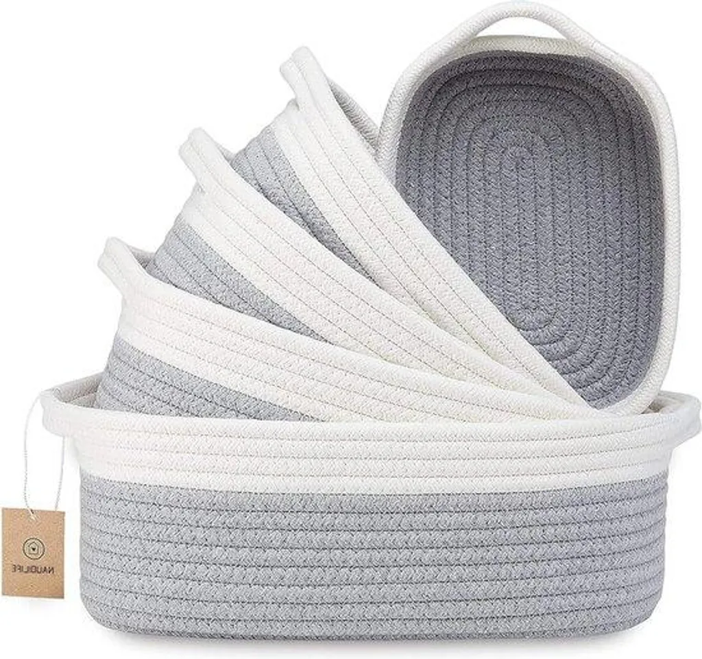 Panier de rangement chambre bébé et jouets chat en coton - Lot de 5 pcs