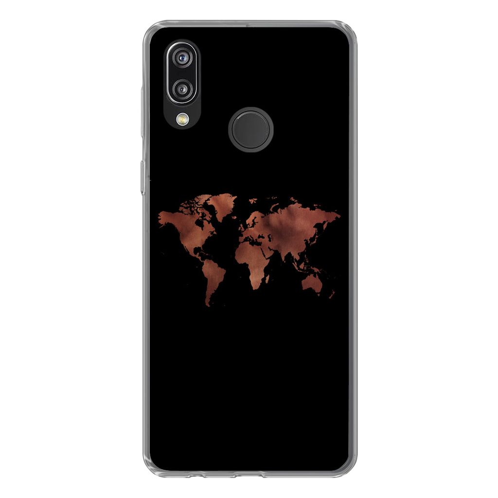 MuchoWow Handyhülle Schutzhülle Hülle für Huawei P20 Lite (2020) Weltkarte - Leder - Schwarz Silikon Softcase Handy Hülle - Kartenhalter