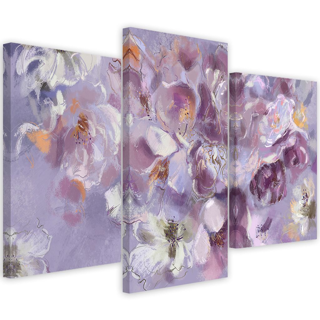 Triptychon auf leinwand schwertlilienblüte 120x80 cm Feeby lila wandbild bereit zum aufhängen