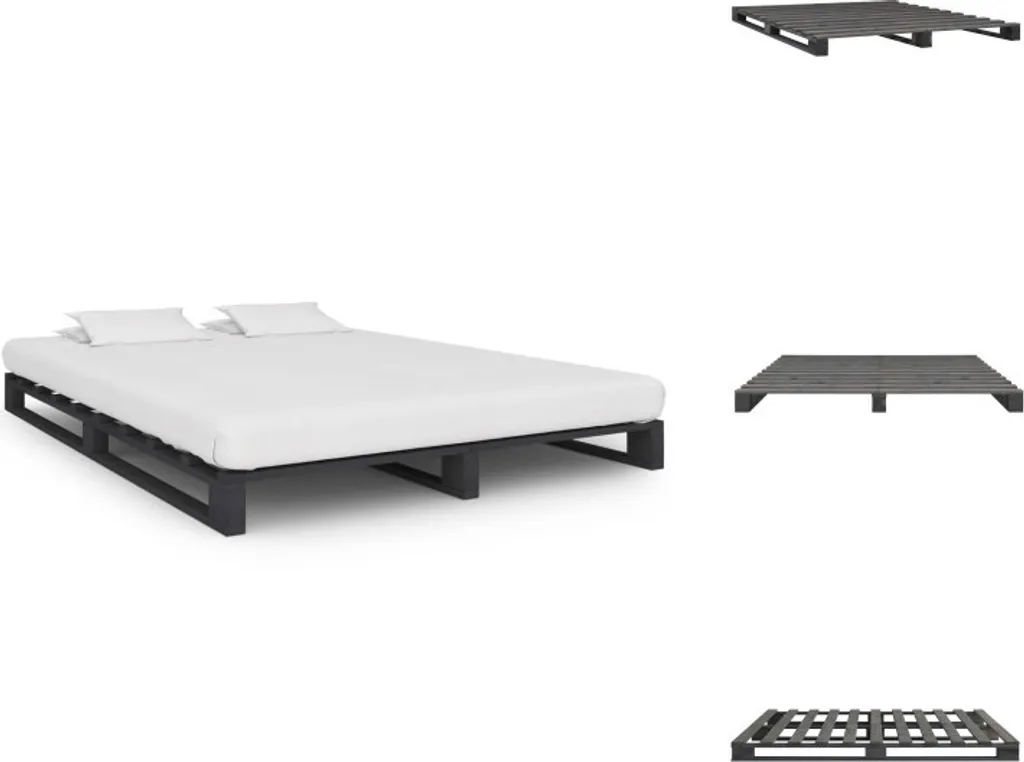 Lit palette vidaXL Gris en Pin massif 120x200 cm - Sommier robuste