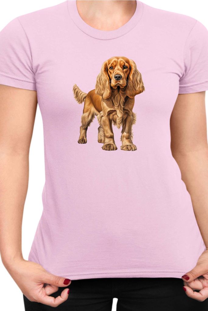 Damen T-Shirt Dogs Breeds Cocker Spaniel Dog Breed 005, Lady L / Hellrosa