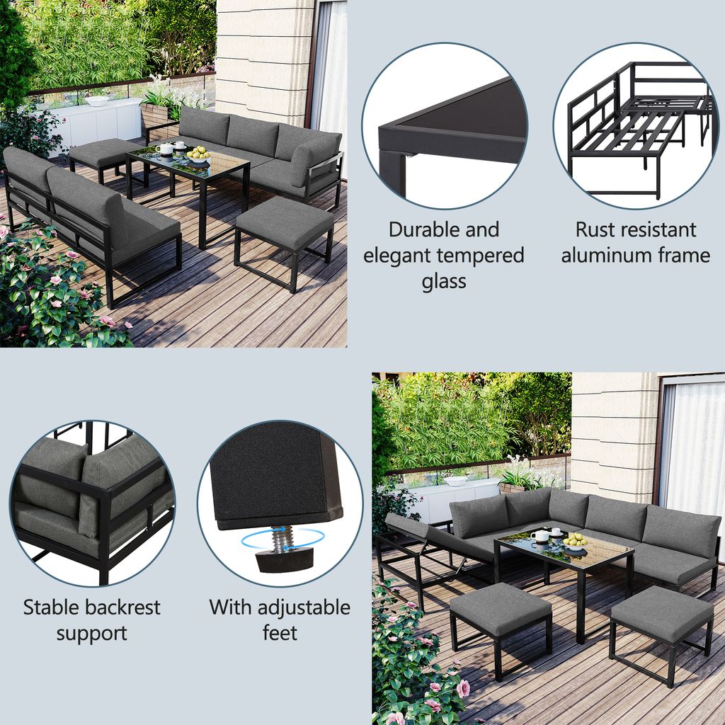 Flieks Gartenmöbel Set 5-tlg, Balkonmöbel Set für 6-7 Produktbild 6