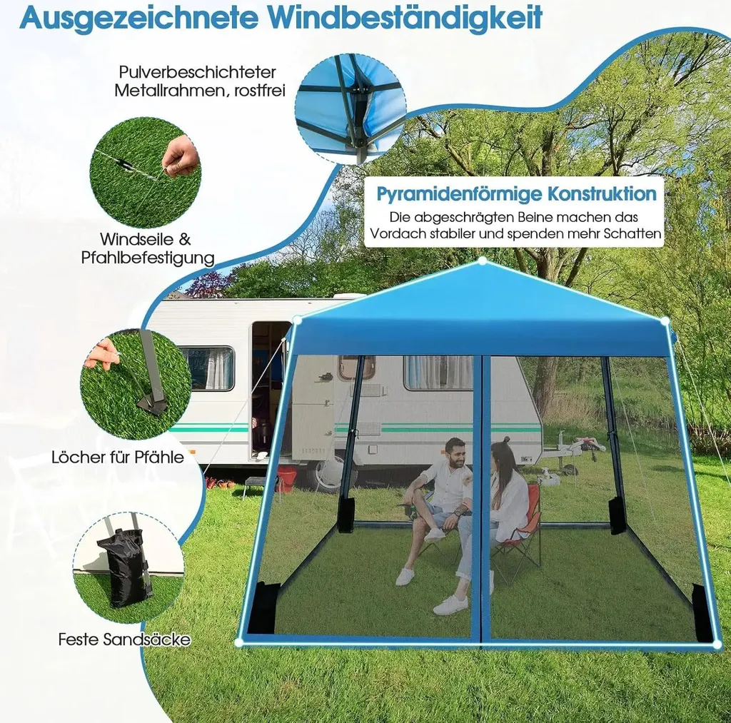 Barnum de Réception Pliable Bleu Idéal pour Réceptions et Repas en Plein Air