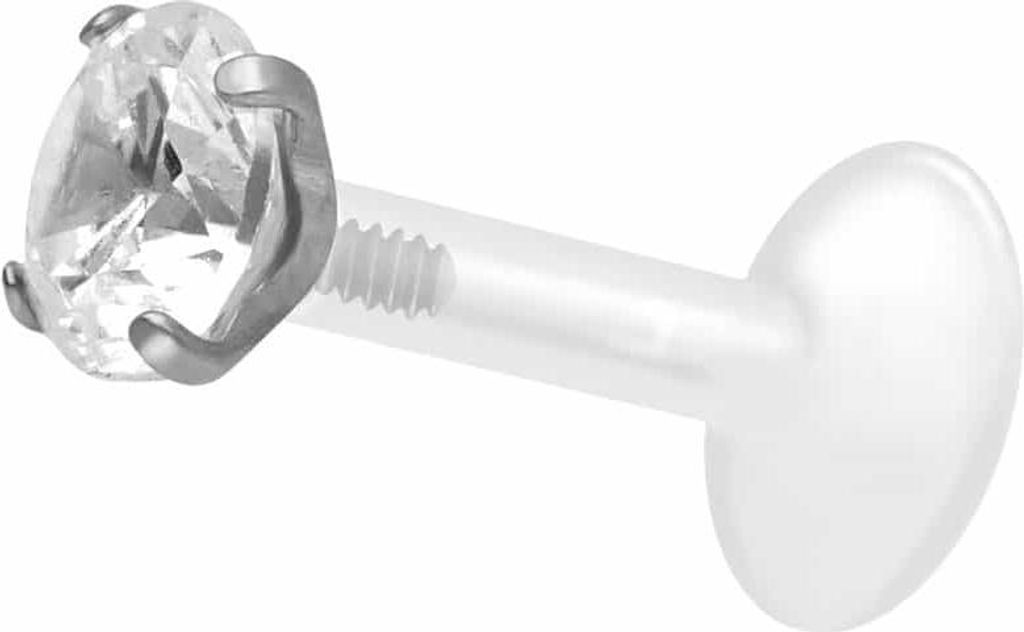 Ohrpiercing, Nasenpiercing PTFE Labret mit Innengewinde + Titan-Aufsatz EINGEFASSTER KRISTALL Silber Stablänge: 7mm | Stabstärke: 1,2mm | Kristal...