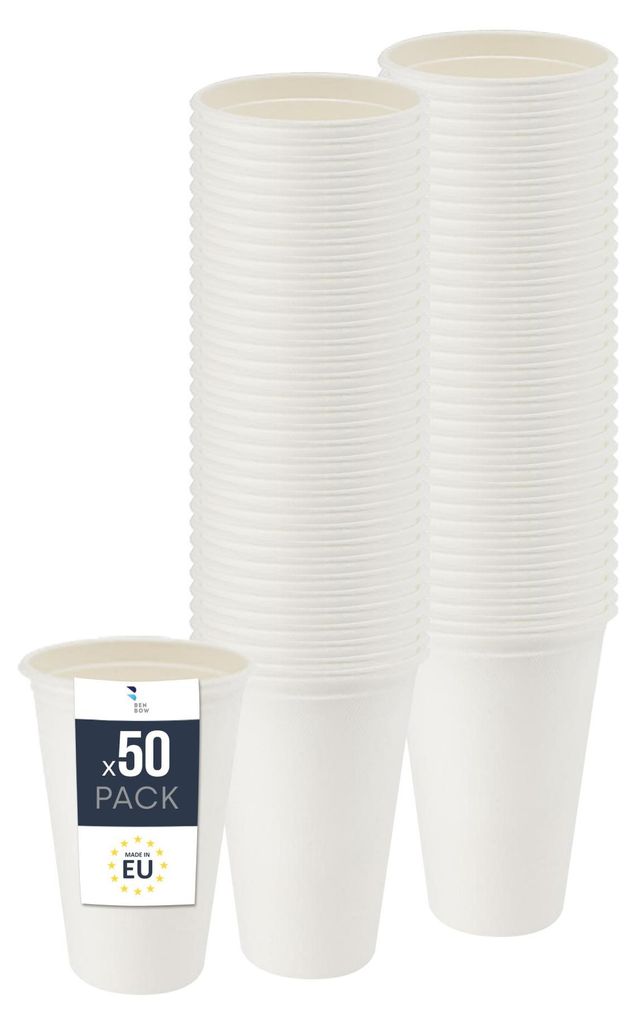 BenBow Einwegbecher aus Zuckerrohr, Weiß, 400 ml x 50 – Produktbild 