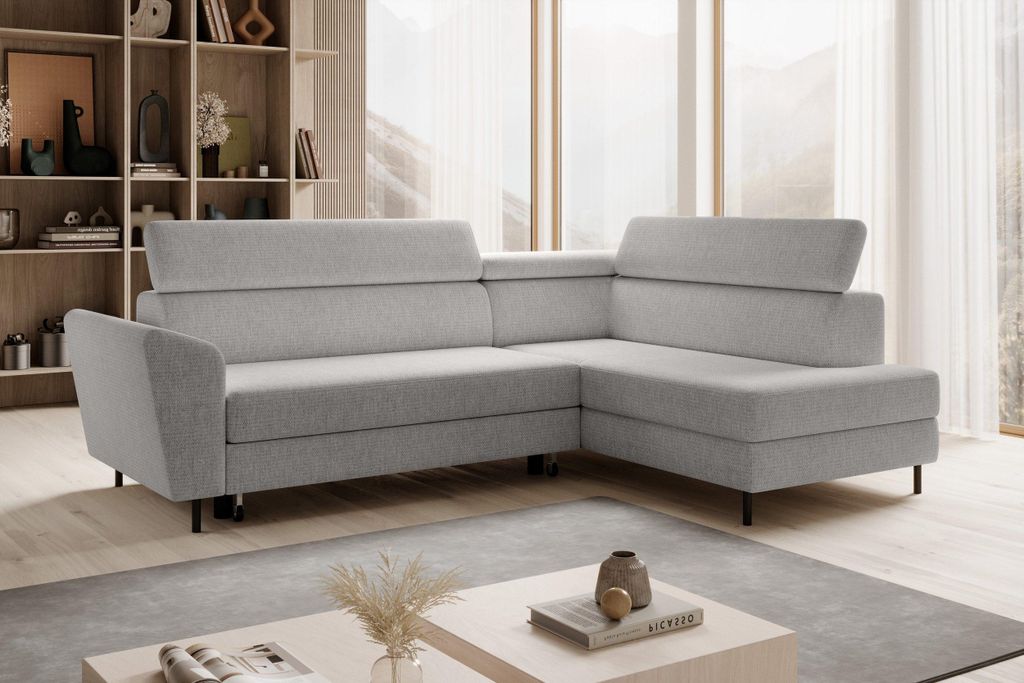 NEXT COLLECTION Ecksofa Cozy , Hohe Metallfüße, mit Schlaffunktion, Bettkasten, Rechts, Grau