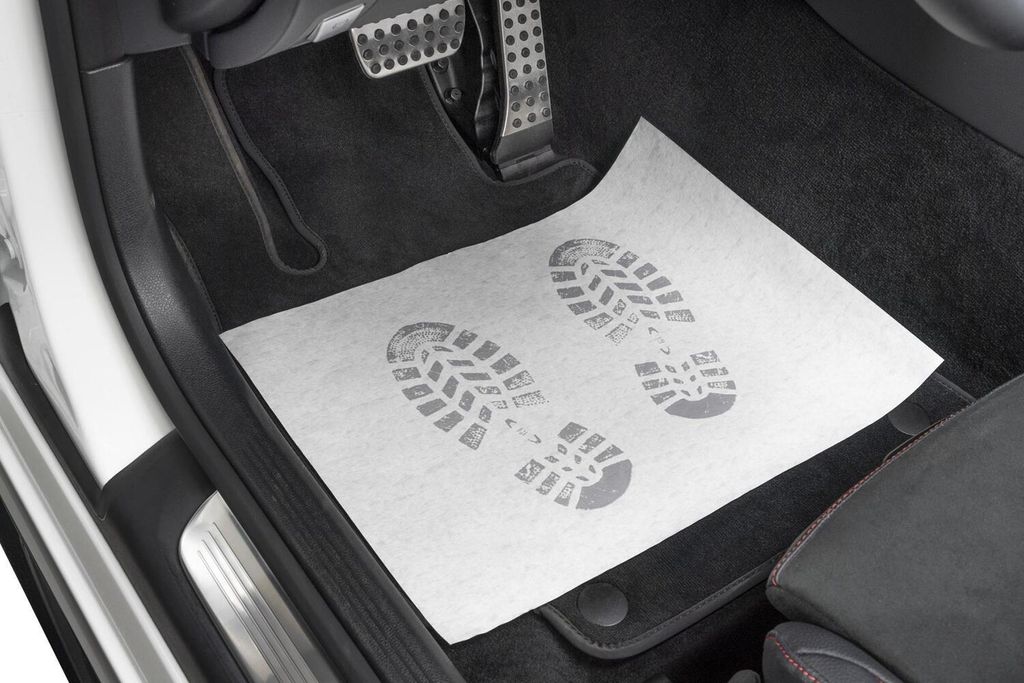 250x Fußraumschoner Einweg-Fußmatten Folienbeschichtetes Papier bedruckt 380mm x 500mm