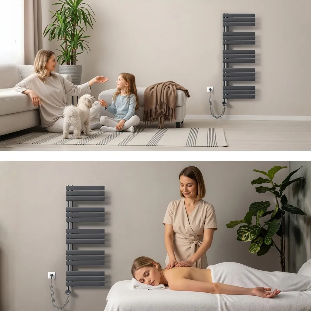 Sèche-serviettes Électrique 600W Anthracite avec Thermostat et Timer