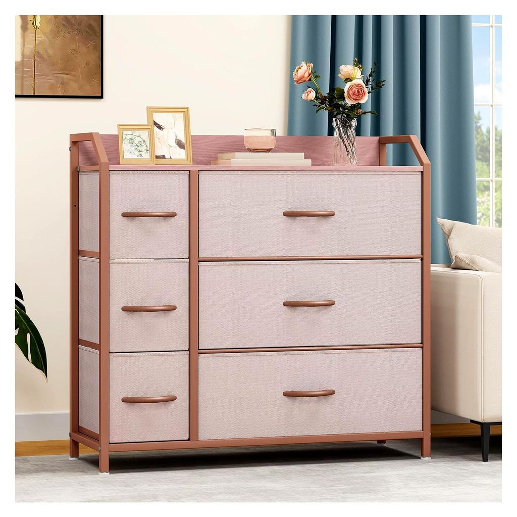 Kommode mit 6 Schubladen, strapazierfähigem Stoff, robustem Metallgestell, modern und funktional, geeignet für Schlafzimmer, Wohnzimmer, Flur, Ki...