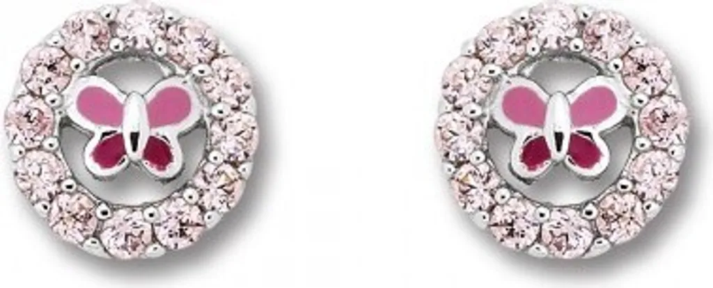 Boucles d'oreilles puces papillon et pierre rose scintillante zirconia