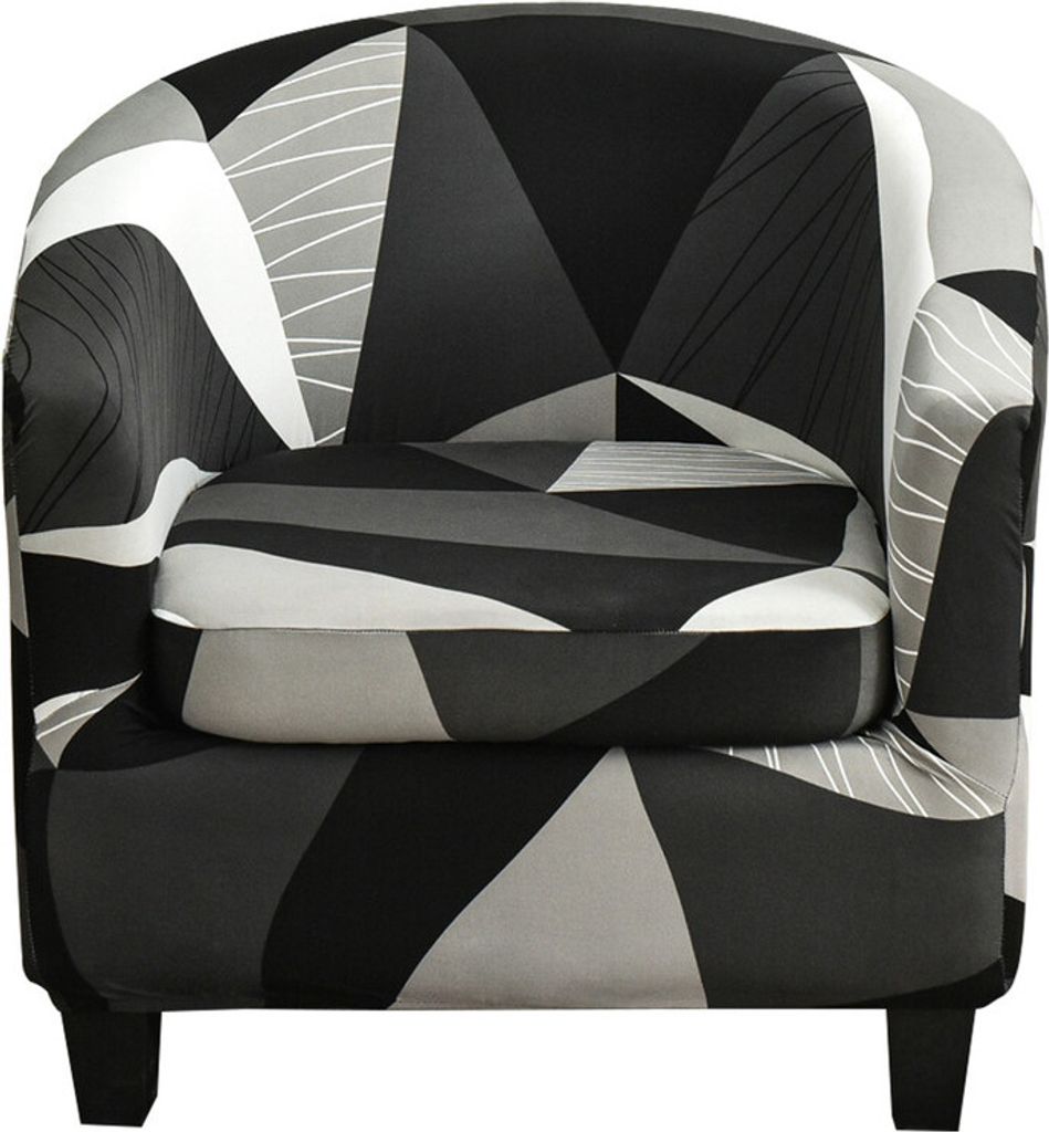 2 Stück Stretch-Couchbezug Bedruckter Clubsesselbezug Geometrisches Muster Wannenstuhlbezug, Schwarze Nähte