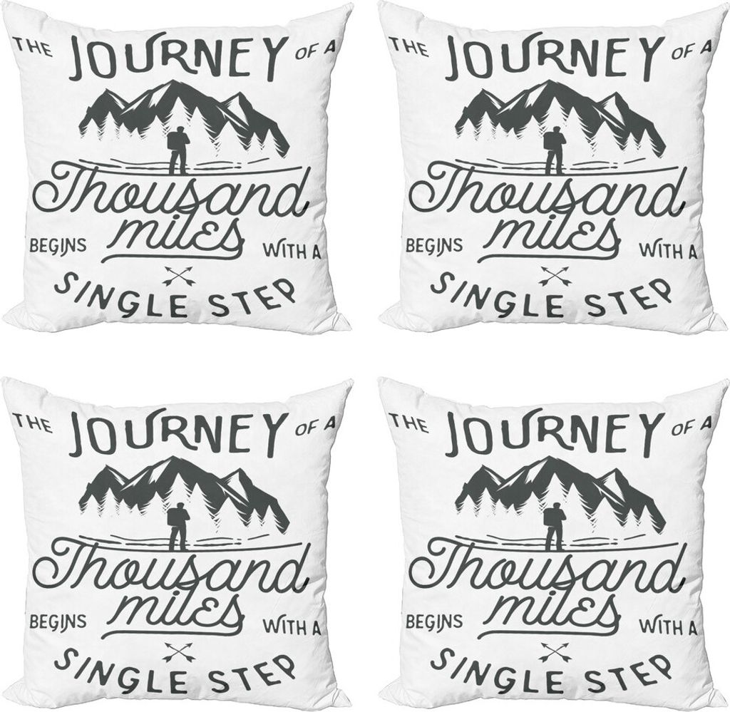 ABAKUHAUS Sprichwort Kissenbezug Set (4 Stück), Motivierende Weise Worte, Moderner Doppelseitiger Digitaldruck, 40 cm x 40 cm, Charcoal Grau Weiß