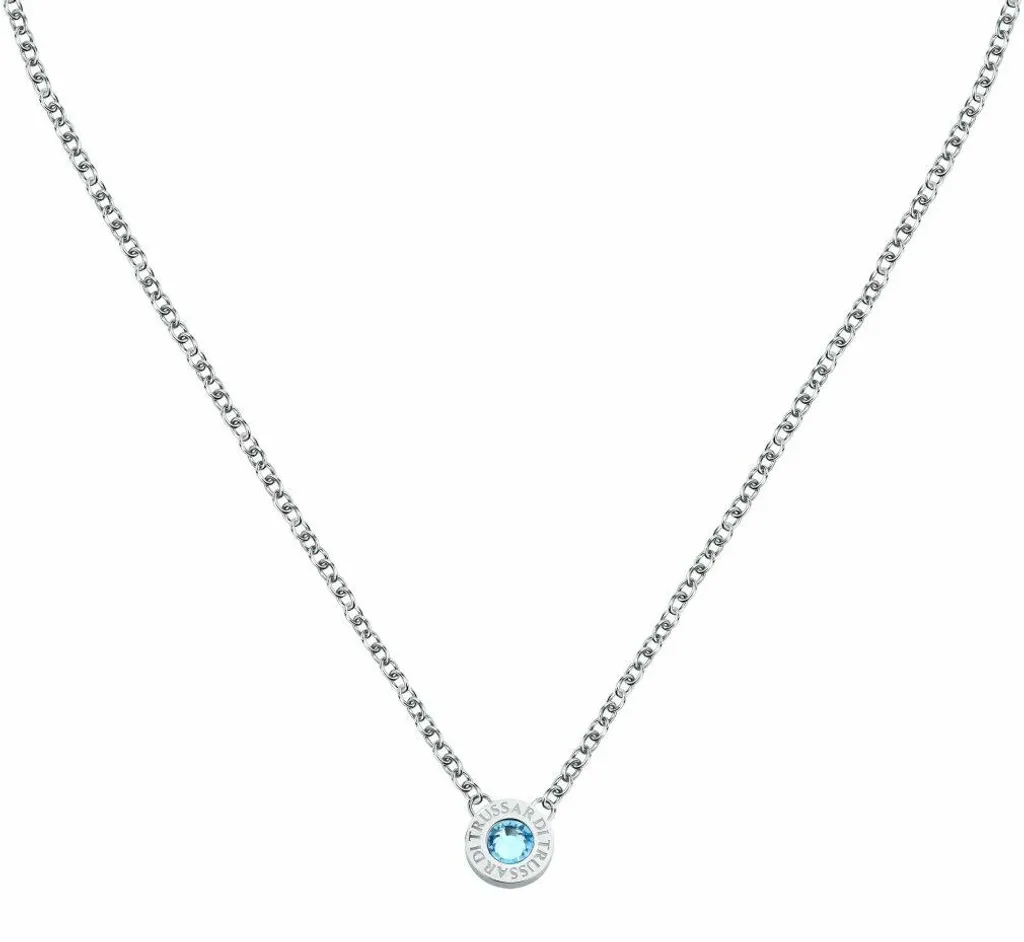 Chaîne acier inoxydable T-Logo et cristal bleu brillant TJAXC109