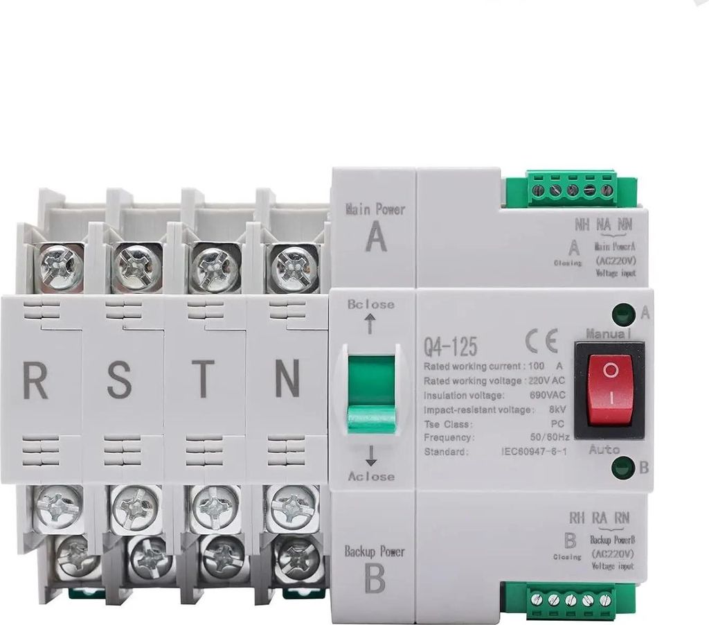 Automatischer Transferschalter - Dual Power ATS - AC 220 V - 4-polig 63 A - 50/60 Hz - Isolationsspannung 690 V - Grau
