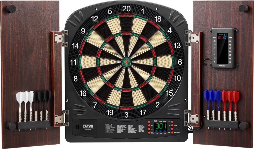 Dartschrank Set Dartscheibe 34,3cm Komplettes Zubehör Elektronisch Party