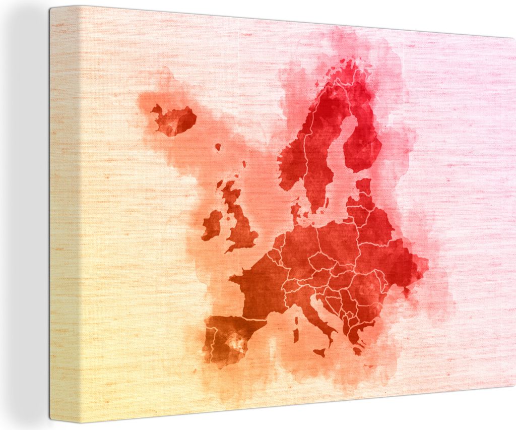 OneMillionCanvasses - Leinwandbilder - 150x100 cm, Karte von Europa - Aquarell - Rot, Wandbilder Kunstdruck Wanddekoration