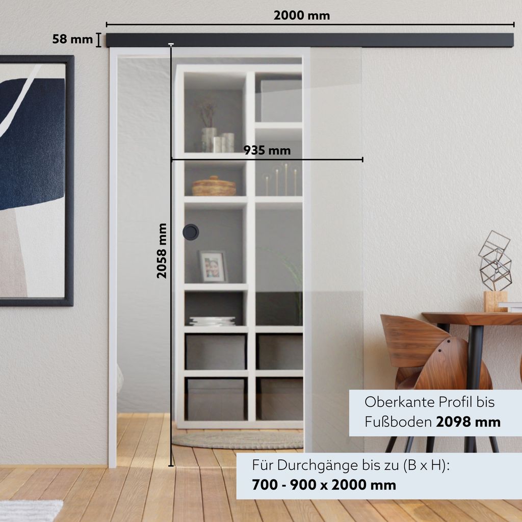 Glasschiebetür Komplettset Klarglas 935x2058 inkl. Softstop Produktbild 3