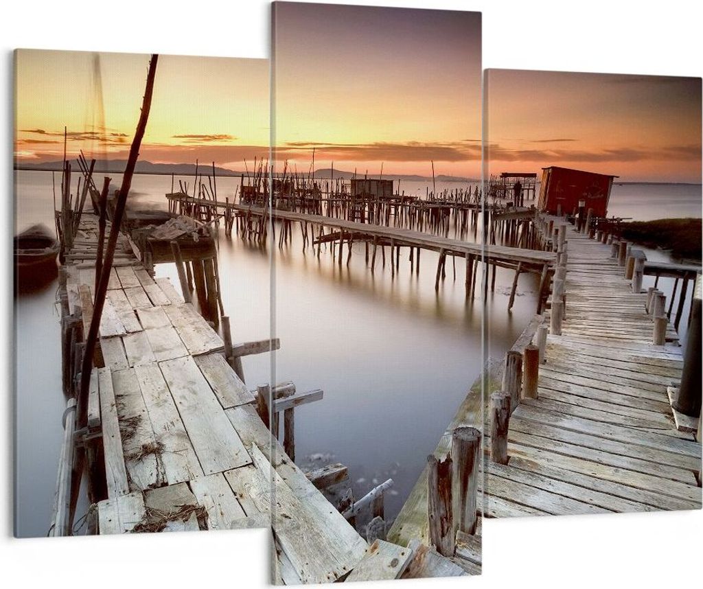 Bild auf Leinwand - Leinwandbild - Brücke Boot Meer - 130x100cm - Wand Bild - Wanddeko - Leinwanddruck - Bilder - Kunstdruck - Wanddekoration - Le...