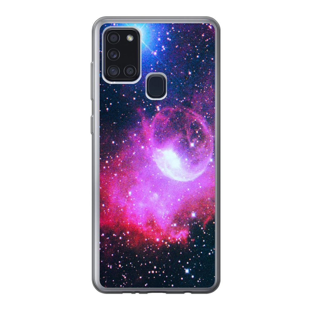 MuchoWow Handyhülle Schutzhülle Hülle für Samsung Galaxy A21s Universum - Planeten - Rosa - Jungen - Mädchen - Kinder Silikon Softcase Handy...