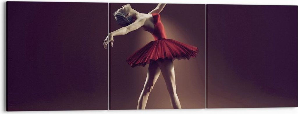 Bild auf Leinwand - Leinwandbild - 3 Teile - Ballerina Rot Kleid - 150x50cm - Wand Bild - Wanddeko - Wandbilder - Leinwanddruck - Bilder - Wanddeko...