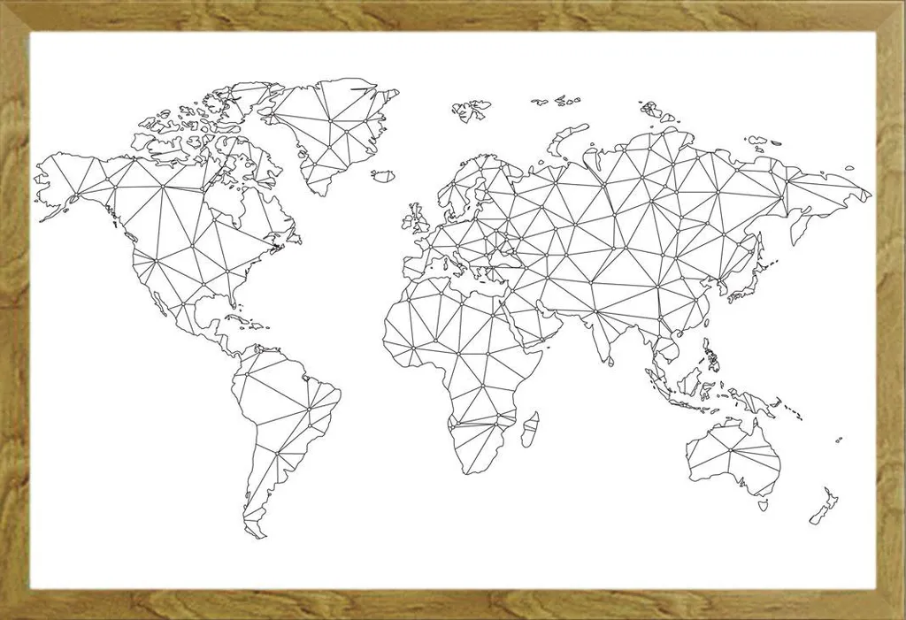 Cadre amovible chêne avec affiche carte du monde Polygon抗UV et robuste
