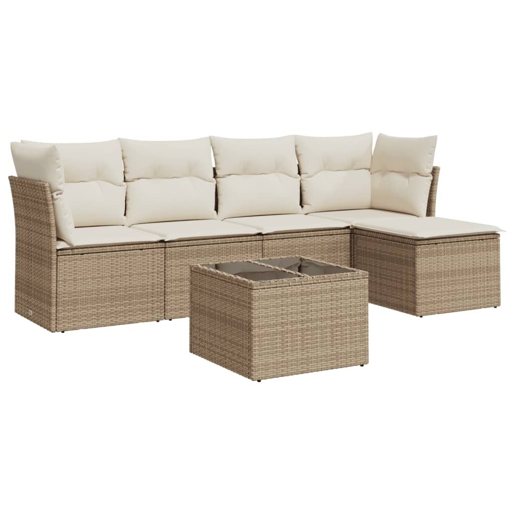 vidaXL 6-tlg. Garten-Sofagarnitur mit Kissen Beige Poly Rattan