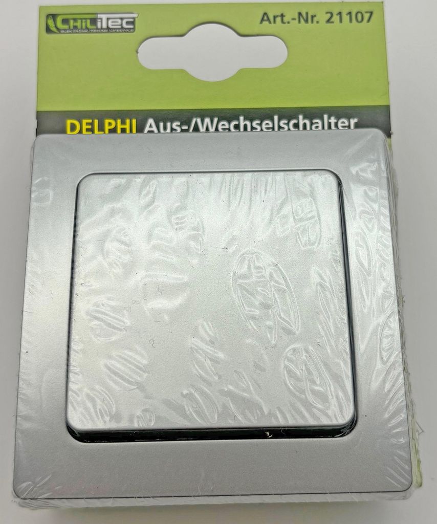 DELPHI Wechsel-Schalter 250V/ 10A, inkl. Rahmen, UP, silber Produktbild 4