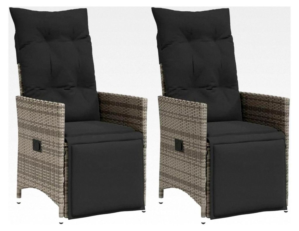 2er Set Gartenstuhl mit Fußteil, verstellbarer Hochlehner aus Rattan für Garten und Balkon