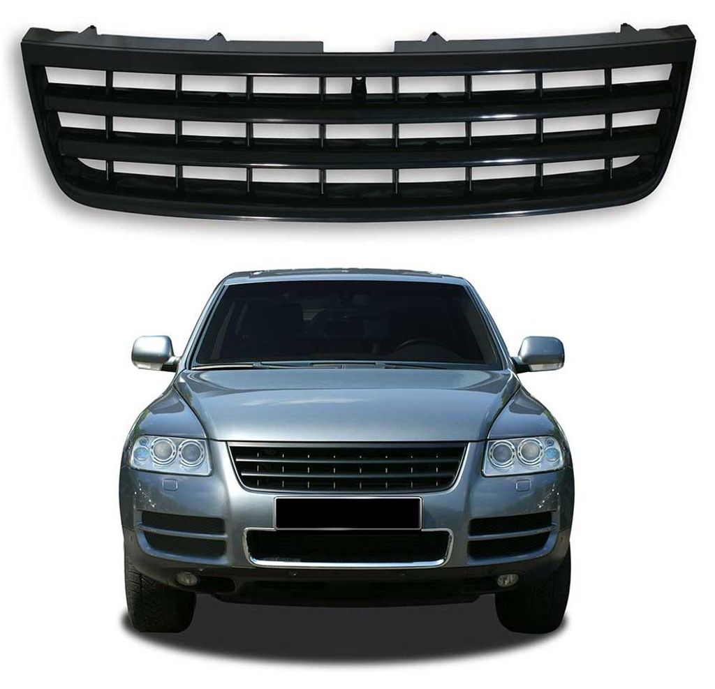 Kühlergrill Sportgrill Gitter Front Grill ohne Emblem Schwarz für VW Touareg 7L – Produktansicht
