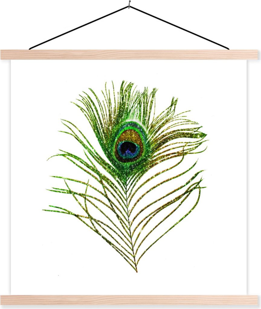 MuchoWow Textilposter Pfauenfedern - Grün - Augen 40x40 cm mit holzfarbenen Rahmen - Posterleiste