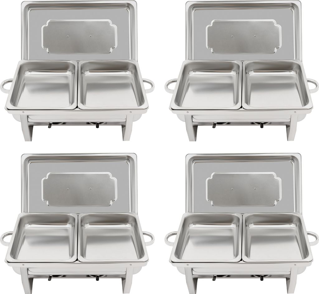 4 Stück Chafing Dishes Set 8 Fächer Speisenwärmer Buffet Warmhaltebehälter