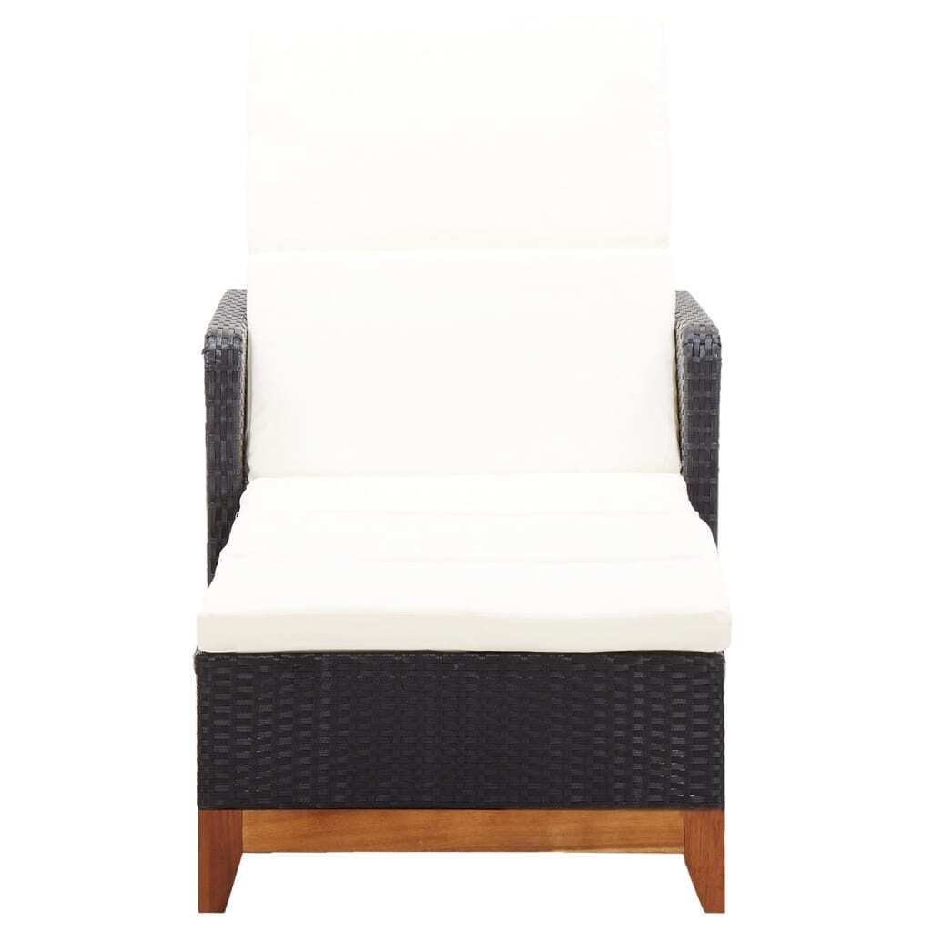 Lettino prendisole in poly rattan e legno massiccio nero Immagine del prodotto 