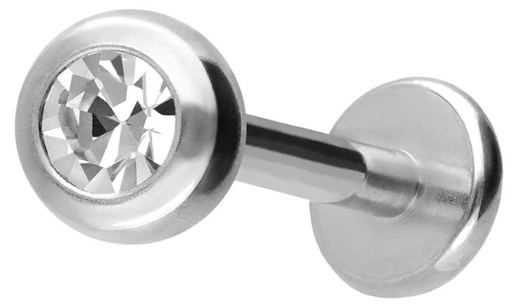 Ohrpiercing, Nasenpiercing Titan Labret mit Innengewinde KRISTALL Silber Stablänge: 7mm + Stabstärke: 1,2mm + Kugelgröße: 3mm