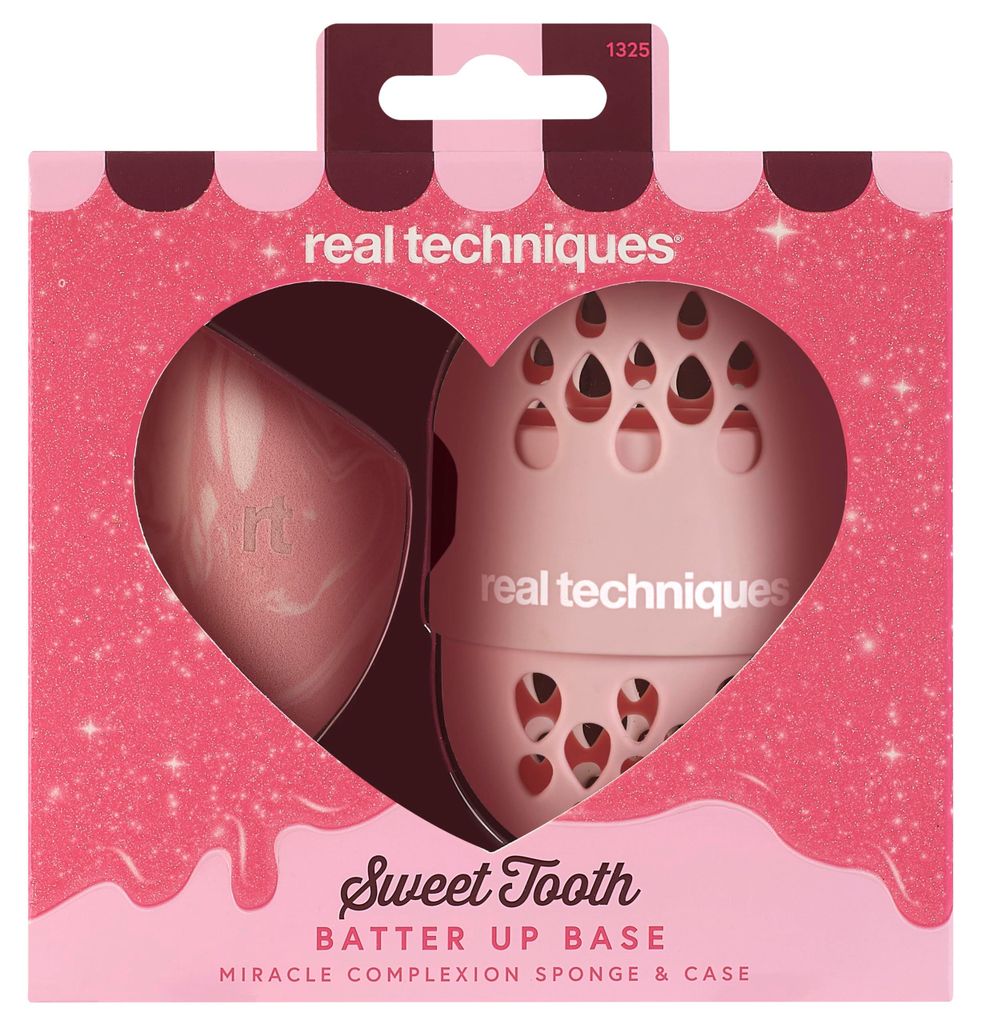 Real Techniques Sweet Tooth Batter Up Base Miracle Complexion Sponge & Case, Makeup Blending Sponge, Travel Case for Foundation, Skin Tint & Concealer