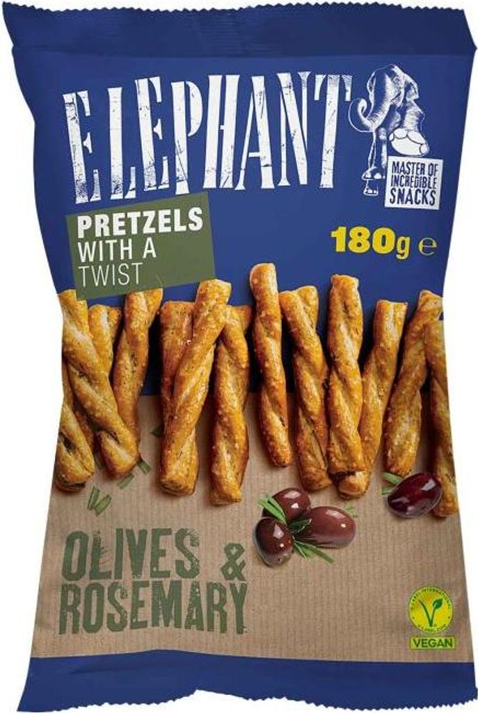 Elephant Twisted Pretzels Olive und Rosmarin Packung 160g Produktbild 