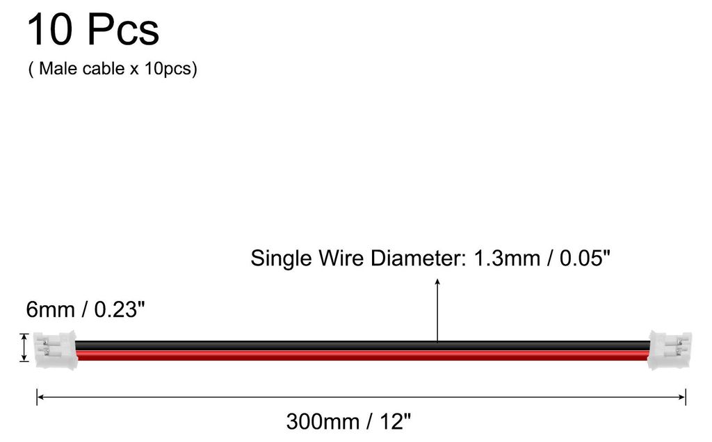 30 Stš¹ck JST-XH Stecker, 2 Pin Weiblicher M?nnlich Pin-Header, 2.54mm Abstand Buchse Adapter mit 26AWG 300mm Vorgekr?useltem Kabeldraht