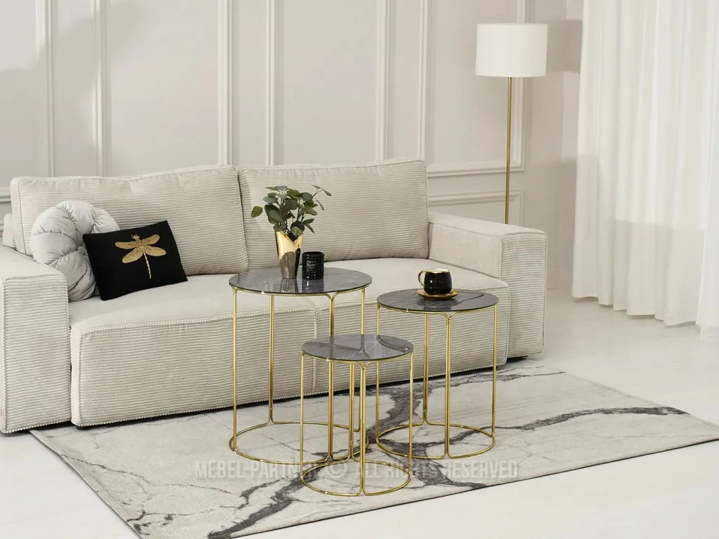 Aménagez votre salon avec les tables basses EVAN en marbre gris et doré