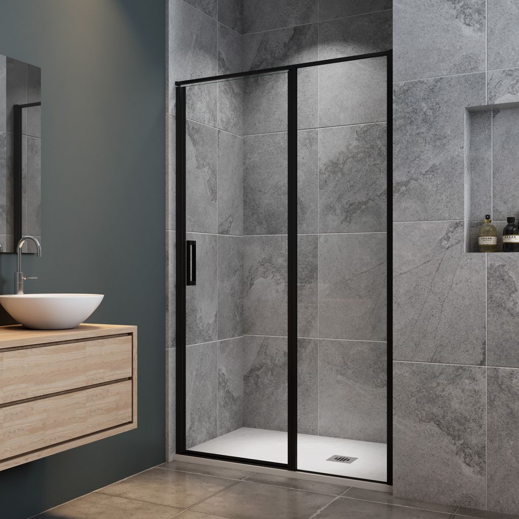 100x185cm schwarz Nischentür 6mm Nano Sicherheitsglas Pendeltür Eckeingang Duschbad Duschkabine