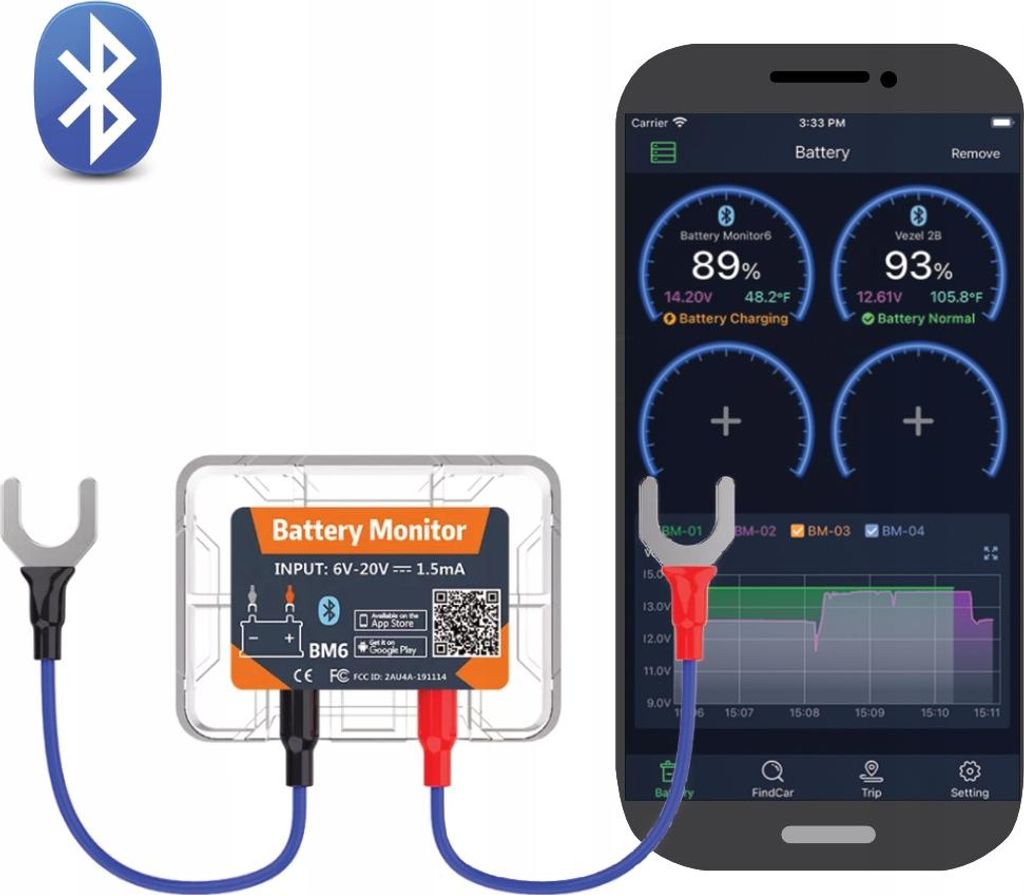 BM6 6V 12V Smart Battery Tester Bluetooth App Android iOS Obrázek produktu 