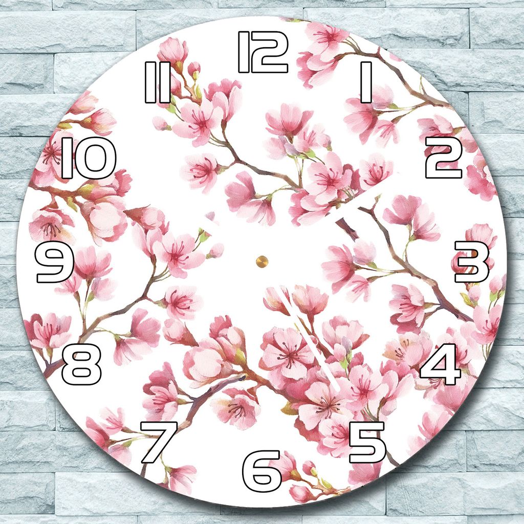 Wanduhr aus Glas Rund fi 30 Kirschblüte Zweige Quarz Deko Wohnzimmer Büro