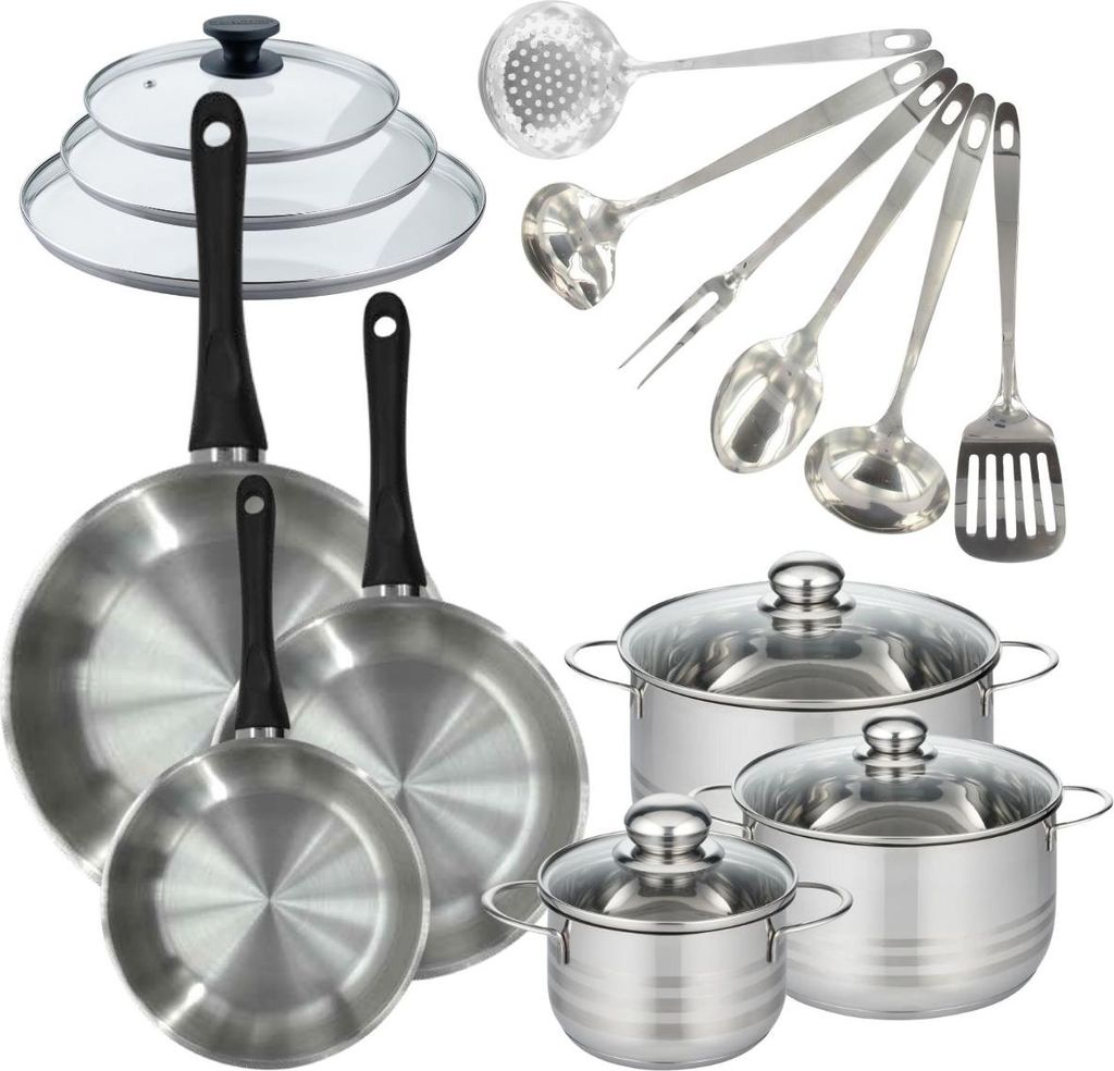 Set de 3 poêles 20, 24, 28 cm inox, couvercles verre, 3 Image du produit 