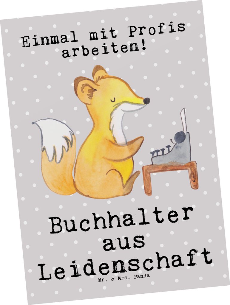 Mr. & Mrs. Panda Ansichtskarte Buchhalter Leidenschaft - Grau Pastell - Geschenk, bildkarte, Lustig, Postkarten, Beruf, Postkarte, Spruch, Grußkar...