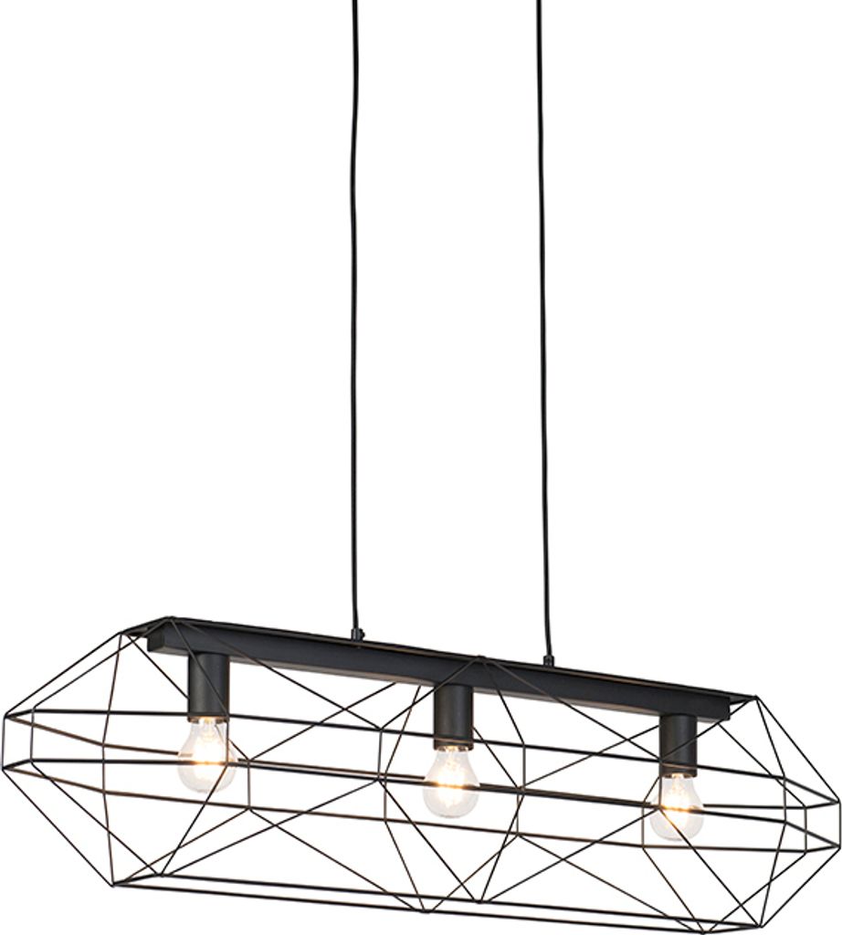 QAZQA - Design Industrie I Vintage I Hängelampe I Pendellampe I Pendelleuchte schwarz 3-flammig - Karkasse I Wohnzimmer - Stahl Länglich - LED ge...