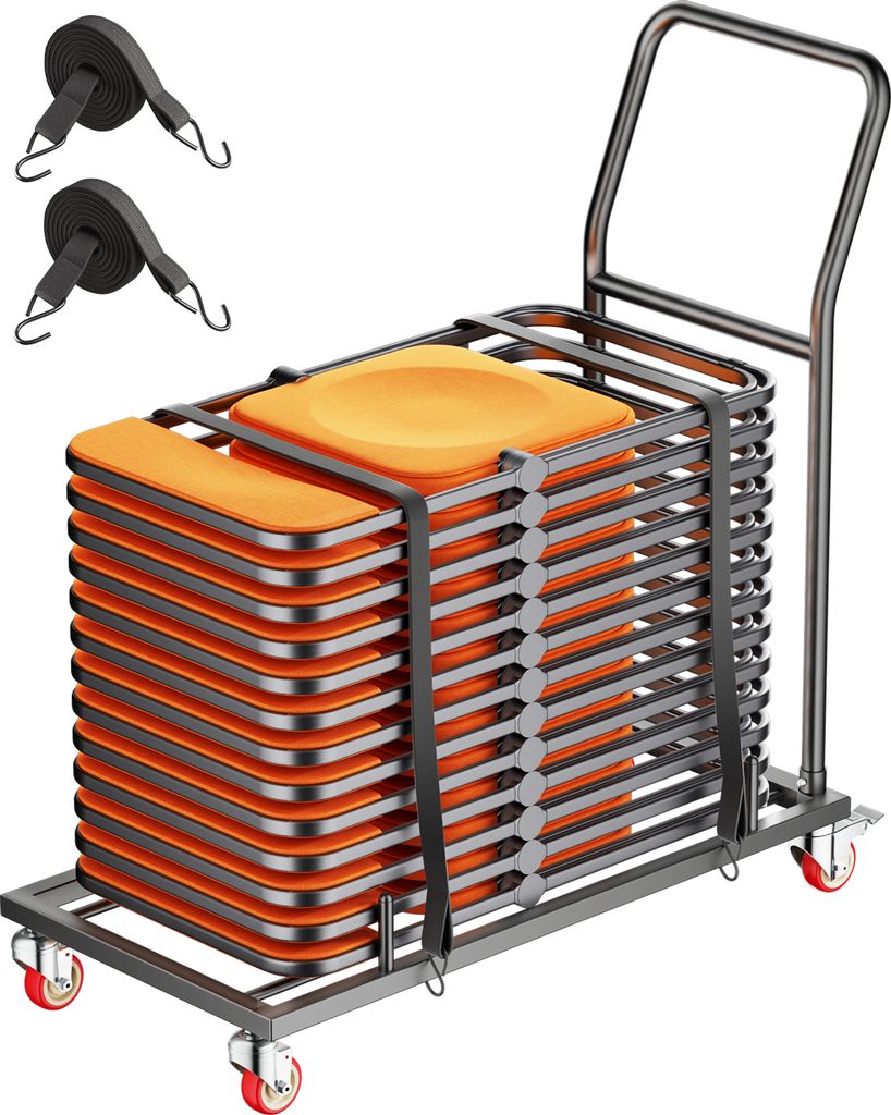 VEVOR Klappstuhlgestell, 300 Pfund Tragkraft, L-förmiger horizontaler Stuhlwagen, fasst 25 Stühle, mit Gummirädern und Ständern, großes Stuhlg...