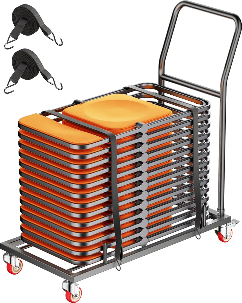 Chariot Porte-chaises Horizontal Professionnel pour Chaises Pliantes Noir