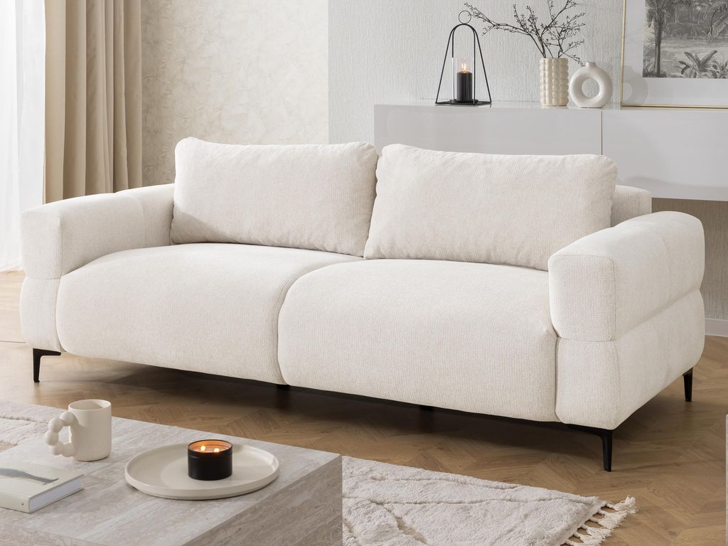Cardea - Modernes 3-Sitzer-Sofa in Bubble-Optik aus weichem Creme Strukturstoff mit hohem Sitzkomfort