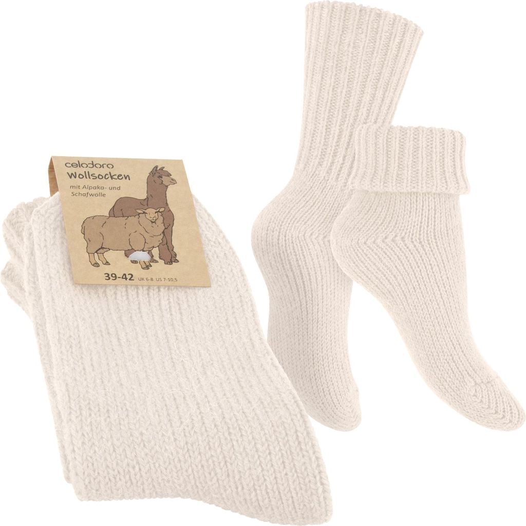 Celodoro Damen & Herren Wollsocken mit Umschlag (1 Paar) - Creme 39-42